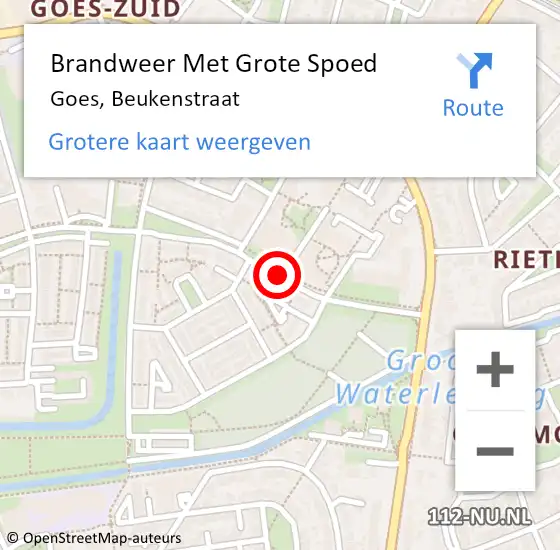 Locatie op kaart van de 112 melding: Brandweer Met Grote Spoed Naar Goes, Beukenstraat op 15 juli 2014 09:50