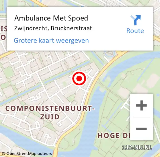 Locatie op kaart van de 112 melding: Ambulance Met Spoed Naar Zwijndrecht, Brucknerstraat op 22 april 2022 16:34