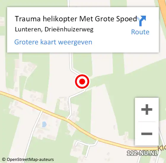Locatie op kaart van de 112 melding: Trauma helikopter Met Grote Spoed Naar Lunteren, Drieënhuizerweg op 22 april 2022 16:46