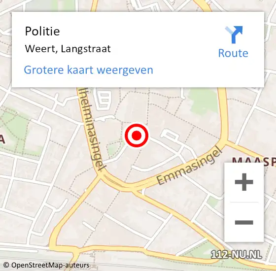 Locatie op kaart van de 112 melding: Politie Weert, Langstraat op 22 april 2022 16:55