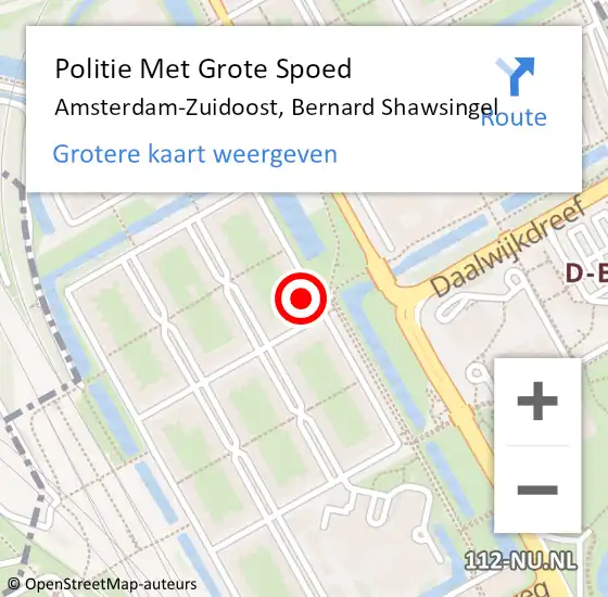 Locatie op kaart van de 112 melding: Politie Met Grote Spoed Naar Amsterdam-Zuidoost, Bernard Shawsingel op 22 april 2022 17:54