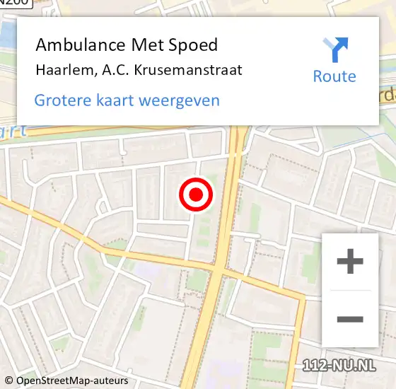 Locatie op kaart van de 112 melding: Ambulance Met Spoed Naar Haarlem, A.C. Krusemanstraat op 22 april 2022 17:59