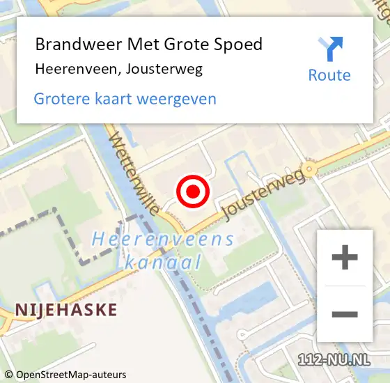 Locatie op kaart van de 112 melding: Brandweer Met Grote Spoed Naar Heerenveen, Jousterweg op 15 juli 2014 10:04