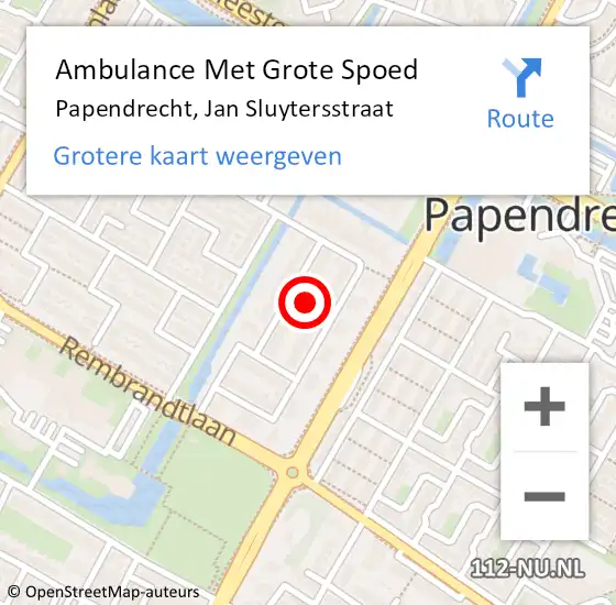 Locatie op kaart van de 112 melding: Ambulance Met Grote Spoed Naar Papendrecht, Jan Sluytersstraat op 22 april 2022 18:18