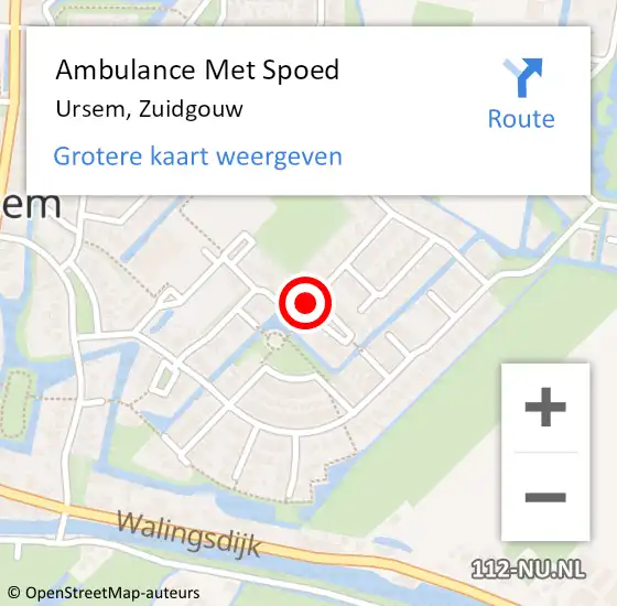 Locatie op kaart van de 112 melding: Ambulance Met Spoed Naar Ursem, Zuidgouw op 22 april 2022 18:19