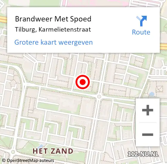 Locatie op kaart van de 112 melding: Brandweer Met Spoed Naar Tilburg, Karmelietenstraat op 22 april 2022 18:20