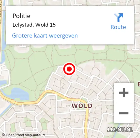 Locatie op kaart van de 112 melding: Politie Lelystad, Wold 15 op 22 april 2022 18:22