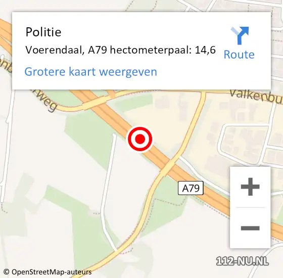 Locatie op kaart van de 112 melding: Politie Voerendaal, A79 hectometerpaal: 14,6 op 22 april 2022 18:25