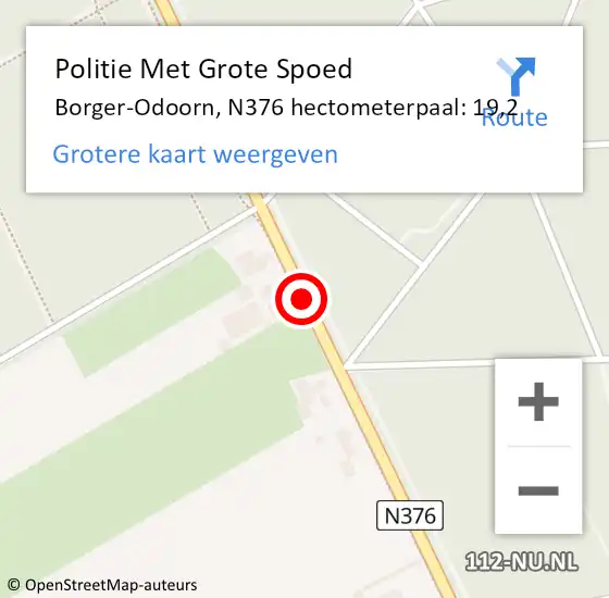 Locatie op kaart van de 112 melding: Politie Met Grote Spoed Naar Borger-Odoorn, N376 hectometerpaal: 19,2 op 22 april 2022 18:28