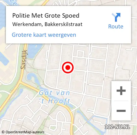 Locatie op kaart van de 112 melding: Politie Met Grote Spoed Naar Werkendam, Bakkerskilstraat op 22 april 2022 18:39