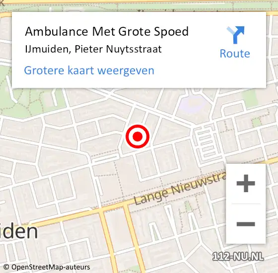 Locatie op kaart van de 112 melding: Ambulance Met Grote Spoed Naar IJmuiden, Pieter Nuytsstraat op 22 april 2022 18:47