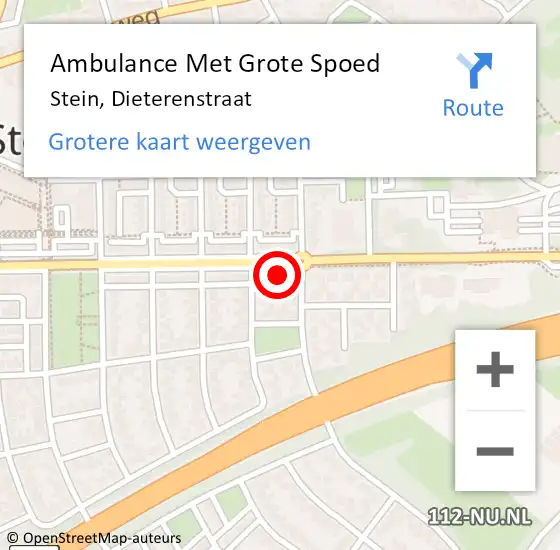 Locatie op kaart van de 112 melding: Ambulance Met Grote Spoed Naar Stein, Dieterenstraat op 15 juli 2014 10:06