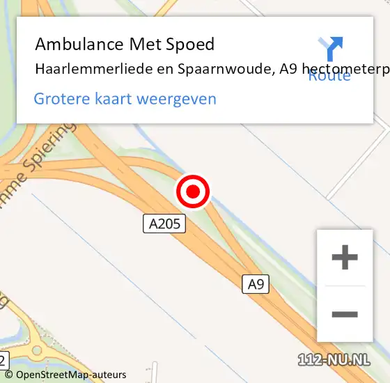 Locatie op kaart van de 112 melding: Ambulance Met Spoed Naar Haarlemmerliede en Spaarnwoude, A9 hectometerpaal: 41,3 op 22 april 2022 19:00