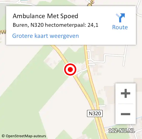 Locatie op kaart van de 112 melding: Ambulance Met Spoed Naar Buren, N320 hectometerpaal: 24,1 op 22 april 2022 19:08