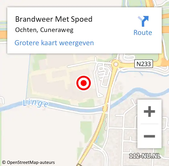 Locatie op kaart van de 112 melding: Brandweer Met Spoed Naar Ochten, Cuneraweg op 22 april 2022 19:17