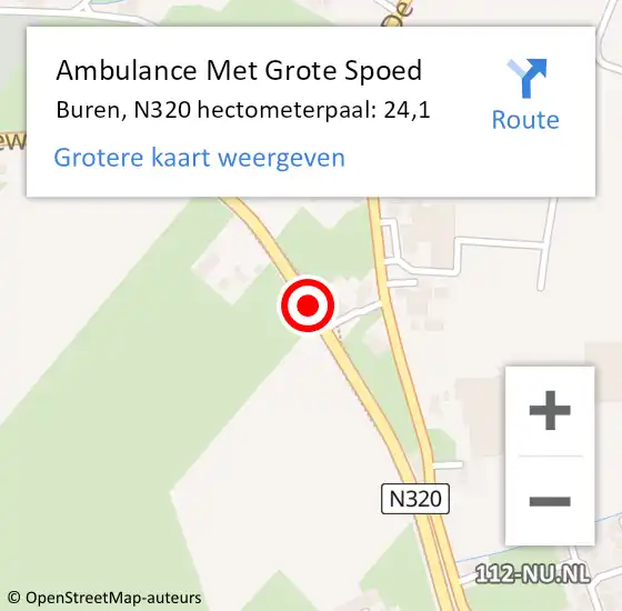 Locatie op kaart van de 112 melding: Ambulance Met Grote Spoed Naar Buren, N320 hectometerpaal: 24,1 op 22 april 2022 19:17