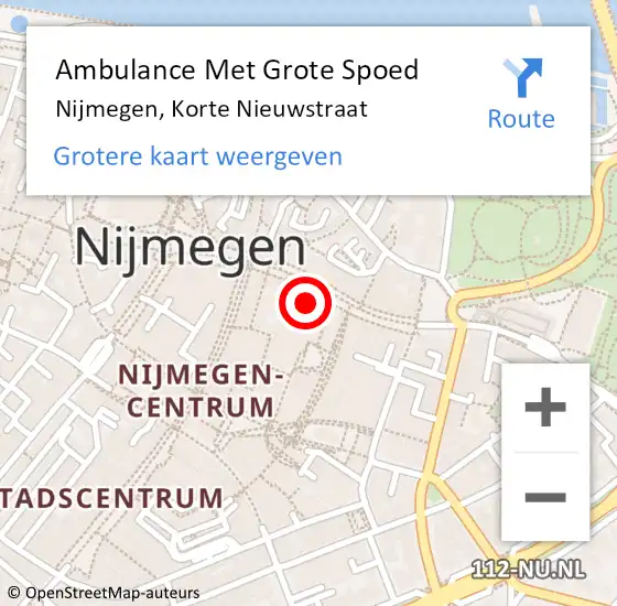 Locatie op kaart van de 112 melding: Ambulance Met Grote Spoed Naar Nijmegen, Korte Nieuwstraat op 22 april 2022 19:21