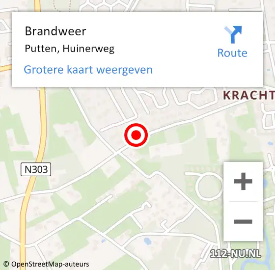 Locatie op kaart van de 112 melding: Brandweer Putten, Huinerweg op 22 april 2022 19:28