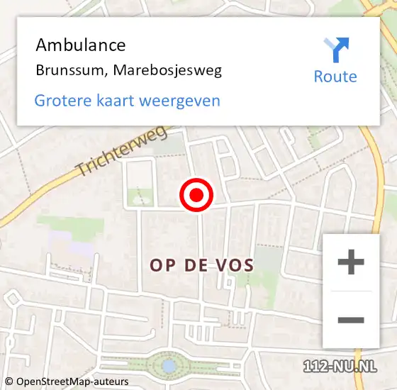 Locatie op kaart van de 112 melding: Ambulance Brunssum, Marebosjesweg op 15 juli 2014 10:09