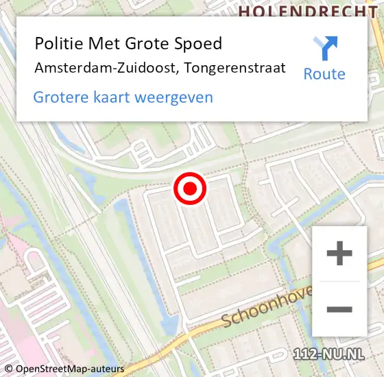 Locatie op kaart van de 112 melding: Politie Met Grote Spoed Naar Amsterdam-Zuidoost, Tongerenstraat op 22 april 2022 19:44