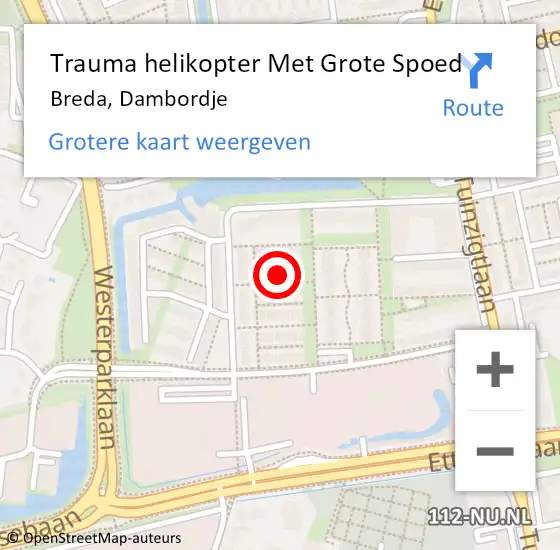 Locatie op kaart van de 112 melding: Trauma helikopter Met Grote Spoed Naar Breda, Dambordje op 22 april 2022 19:46