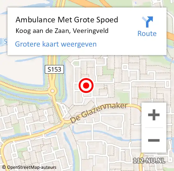 Locatie op kaart van de 112 melding: Ambulance Met Grote Spoed Naar Koog aan de Zaan, Veeringveld op 22 april 2022 19:58