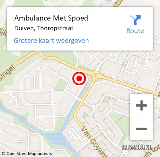 Locatie op kaart van de 112 melding: Ambulance Met Spoed Naar Duiven, Tooropstraat op 22 april 2022 20:07