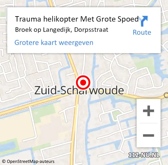 Locatie op kaart van de 112 melding: Trauma helikopter Met Grote Spoed Naar Broek op Langedijk, Dorpsstraat op 22 april 2022 20:15