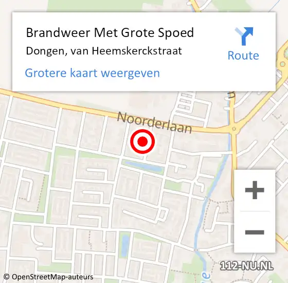 Locatie op kaart van de 112 melding: Brandweer Met Grote Spoed Naar Dongen, van Heemskerckstraat op 22 april 2022 20:21