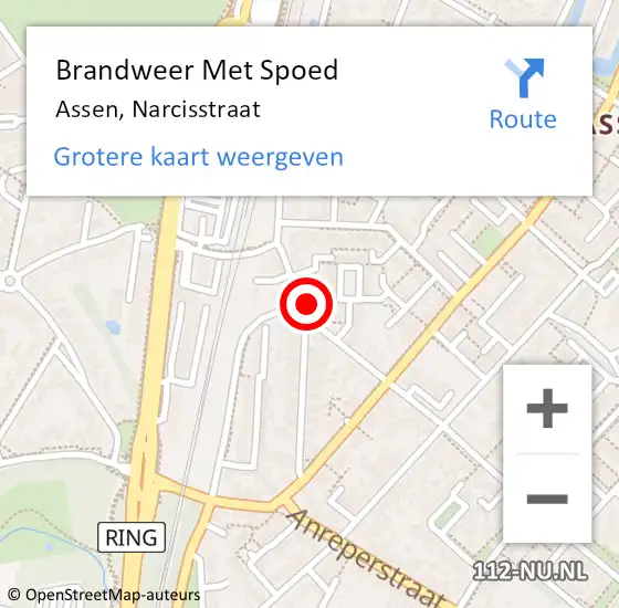 Locatie op kaart van de 112 melding: Brandweer Met Spoed Naar Assen, Narcisstraat op 22 april 2022 21:04