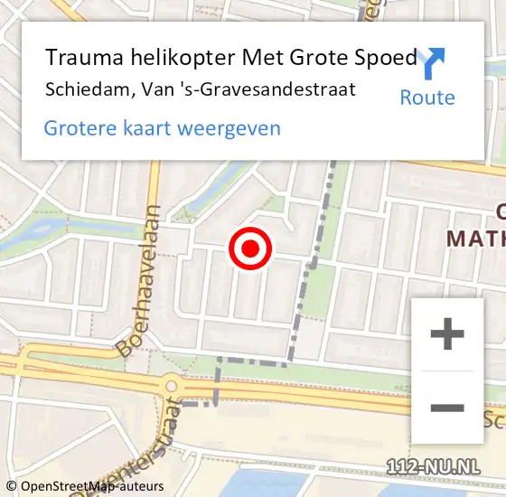 Locatie op kaart van de 112 melding: Trauma helikopter Met Grote Spoed Naar Schiedam, Van 's-Gravesandestraat op 22 april 2022 21:10