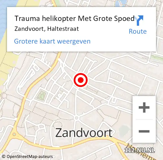Locatie op kaart van de 112 melding: Trauma helikopter Met Grote Spoed Naar Zandvoort, Haltestraat op 22 april 2022 21:23