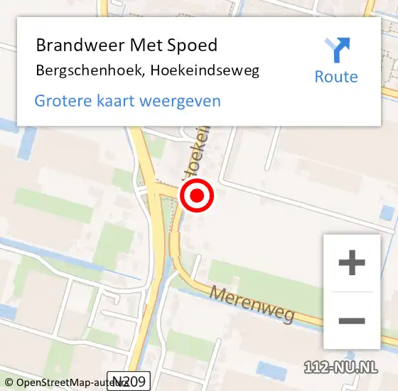 Locatie op kaart van de 112 melding: Brandweer Met Spoed Naar Bergschenhoek, Hoekeindseweg op 22 april 2022 21:24