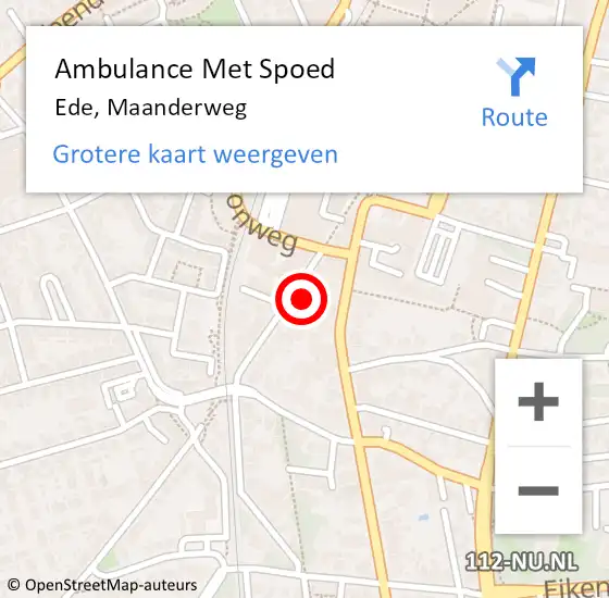 Locatie op kaart van de 112 melding: Ambulance Met Spoed Naar Ede, Maanderweg op 22 april 2022 22:02