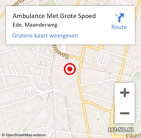 Locatie op kaart van de 112 melding: Ambulance Met Grote Spoed Naar Ede, Maanderweg op 22 april 2022 22:06