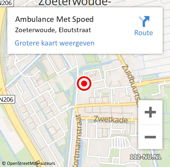 Locatie op kaart van de 112 melding: Ambulance Met Spoed Naar Zoeterwoude, Eloutstraat op 15 juli 2014 10:23