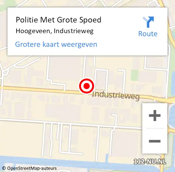 Locatie op kaart van de 112 melding: Politie Met Grote Spoed Naar Hoogeveen, Industrieweg op 22 april 2022 22:46