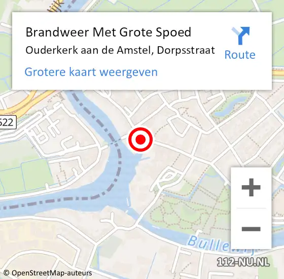 Locatie op kaart van de 112 melding: Brandweer Met Grote Spoed Naar Ouderkerk aan de Amstel, Dorpsstraat op 22 april 2022 22:48