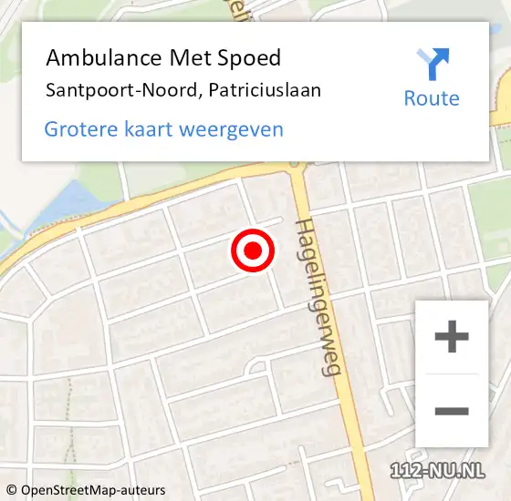 Locatie op kaart van de 112 melding: Ambulance Met Spoed Naar Santpoort-Noord, Patriciuslaan op 22 april 2022 22:50