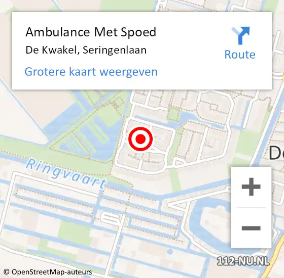 Locatie op kaart van de 112 melding: Ambulance Met Spoed Naar De Kwakel, Seringenlaan op 22 april 2022 22:53