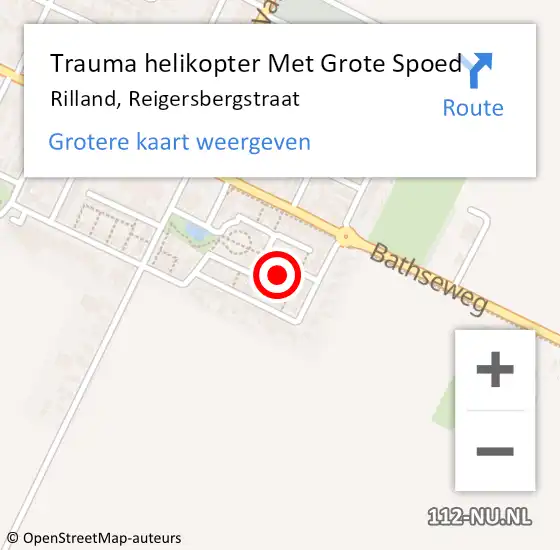 Locatie op kaart van de 112 melding: Trauma helikopter Met Grote Spoed Naar Rilland, Reigersbergstraat op 22 april 2022 23:14