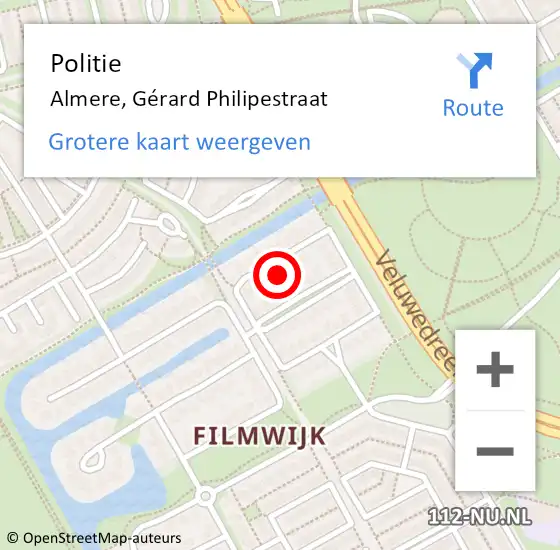 Locatie op kaart van de 112 melding: Politie Almere, Gérard Philipestraat op 22 april 2022 23:34