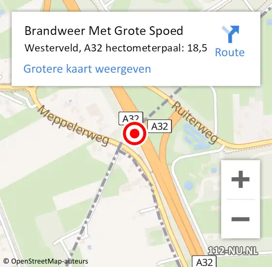 Locatie op kaart van de 112 melding: Brandweer Met Grote Spoed Naar Westerveld, A32 hectometerpaal: 18,5 op 22 april 2022 23:40