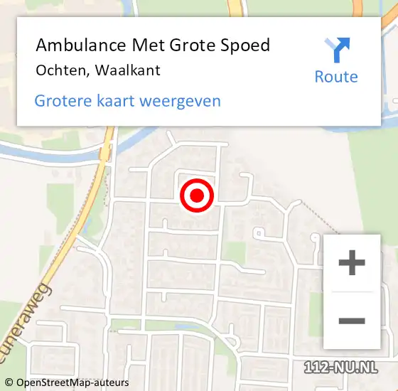 Locatie op kaart van de 112 melding: Ambulance Met Grote Spoed Naar Ochten, Waalkant op 22 april 2022 23:50