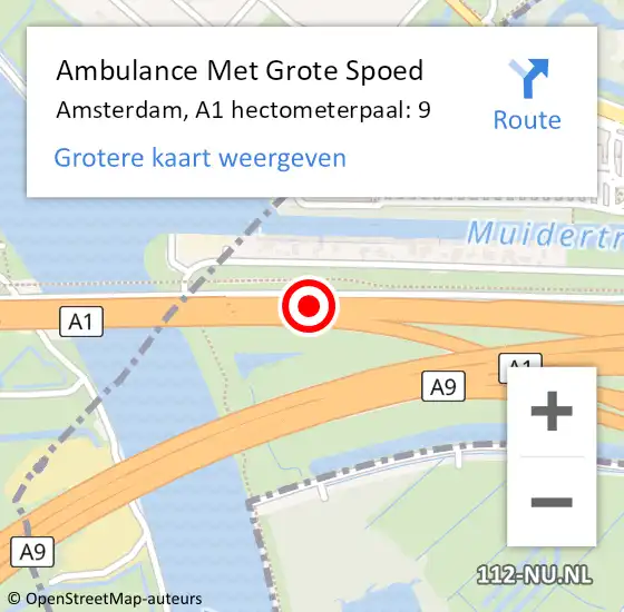 Locatie op kaart van de 112 melding: Ambulance Met Grote Spoed Naar Amsterdam, A1 hectometerpaal: 9 op 22 april 2022 23:54