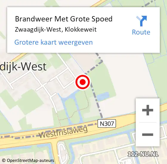 Locatie op kaart van de 112 melding: Brandweer Met Grote Spoed Naar Zwaagdijk-West, Klokkeweit op 23 april 2022 00:12