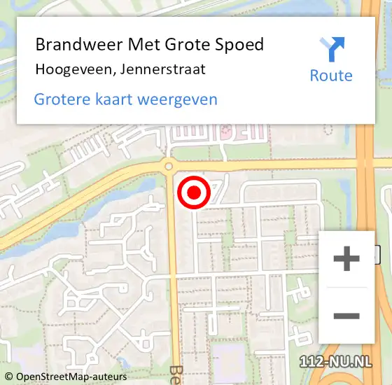 Locatie op kaart van de 112 melding: Brandweer Met Grote Spoed Naar Hoogeveen, Jennerstraat op 23 april 2022 00:30