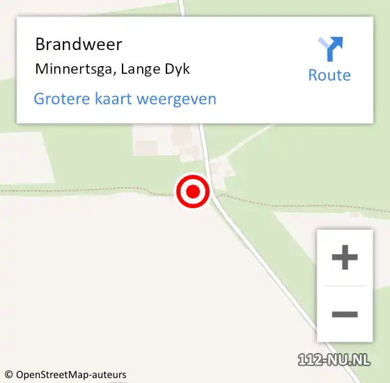 Locatie op kaart van de 112 melding: Brandweer Minnertsga, Lange Dyk op 8 oktober 2013 11:45