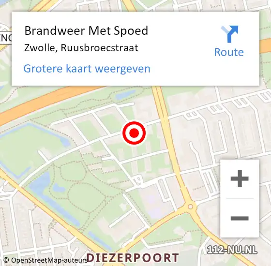 Locatie op kaart van de 112 melding: Brandweer Met Spoed Naar Zwolle, Ruusbroecstraat op 23 april 2022 00:56