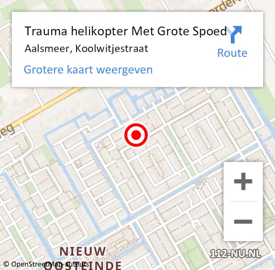 Locatie op kaart van de 112 melding: Trauma helikopter Met Grote Spoed Naar Aalsmeer, Koolwitjestraat op 23 april 2022 01:01